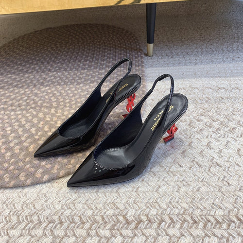 Saint Laurent OPYUM RED HEEL SLINGBACK PUMPS IN BLACK GLOSSY CALFSKIN
