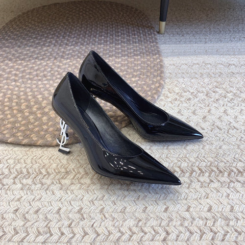 Saint Laurent OPYUM SILVER HEEL PUMPS IN BLACK GLOSSY CALFSKIN
