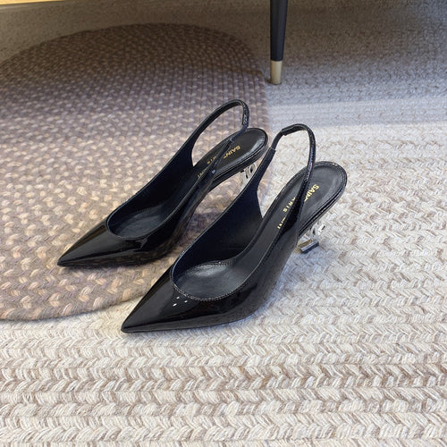 Saint Laurent OPYUM SILVER HEEL SLINGBACK PUMPS IN BLACK GLOSSY CALFSKIN