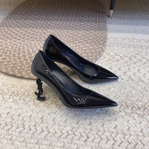 Saint Laurent OPYUM BLACK HEEL PUMPS IN BLACK GLOSSY CALFSKIN