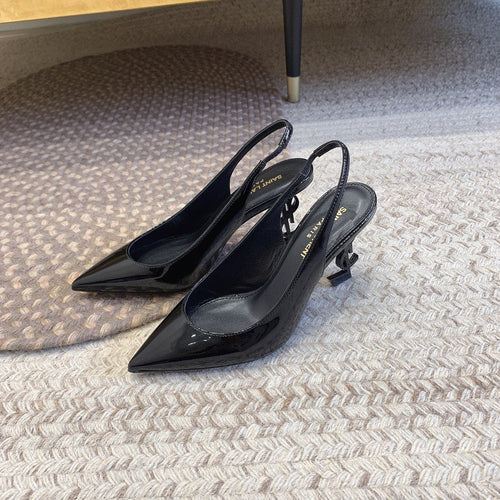 Saint Laurent OPYUM BLACK HEEL SLINGBACK PUMPS IN BLACK GLOSSY CALFSKIN