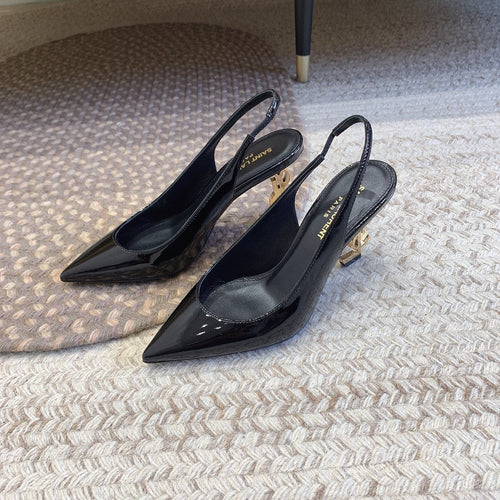 Saint Laurent OPYUM GOLD HEEL SLINGBACK PUMPS IN BLACK GLOSSY CALFSKIN