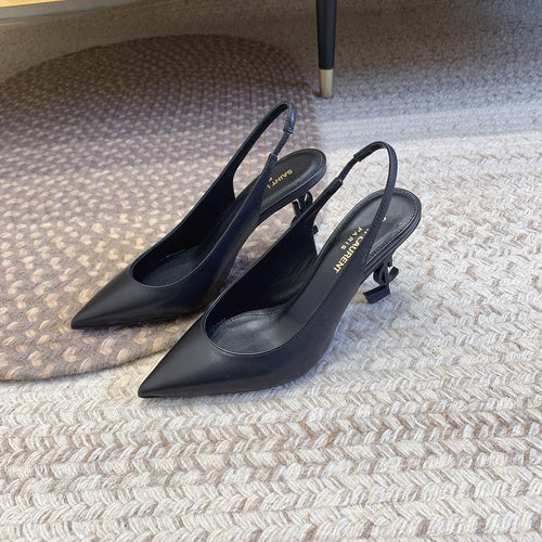 Saint Laurent OPYUM BLACK HEEL SLINGBACK PUMPS IN BLACK SMOOTH LAMBSKIN