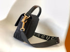 FENDI Fend Baguette Black Canvas Bag 27 with FF Embroidery Ghw