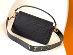 FENDI Fend Baguette Black Canvas Bag 27 with FF Embroidery Ghw