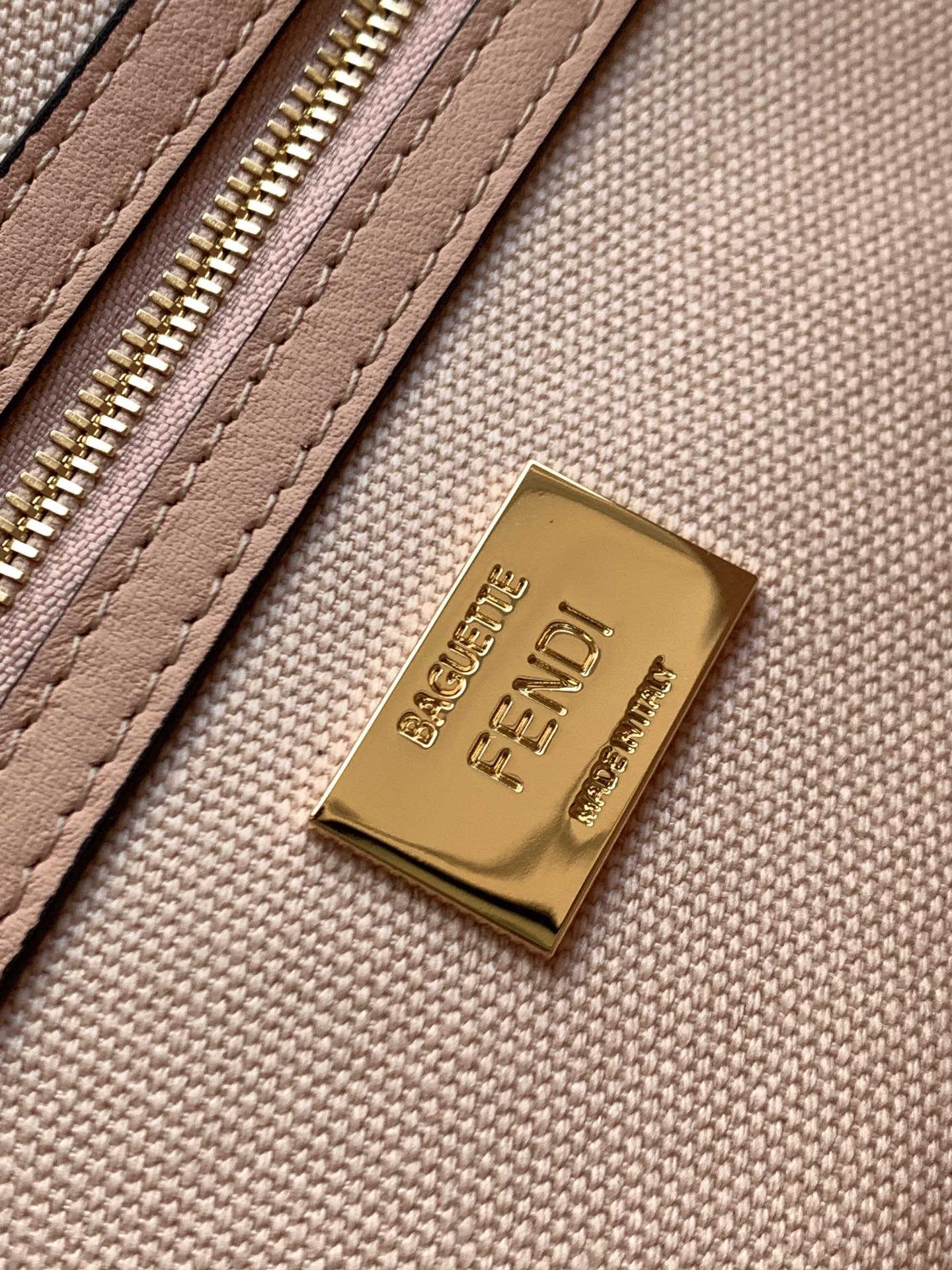 FENDI Fend Baguette Pink Canvas Bag 27 with FF Embroidery Ghw