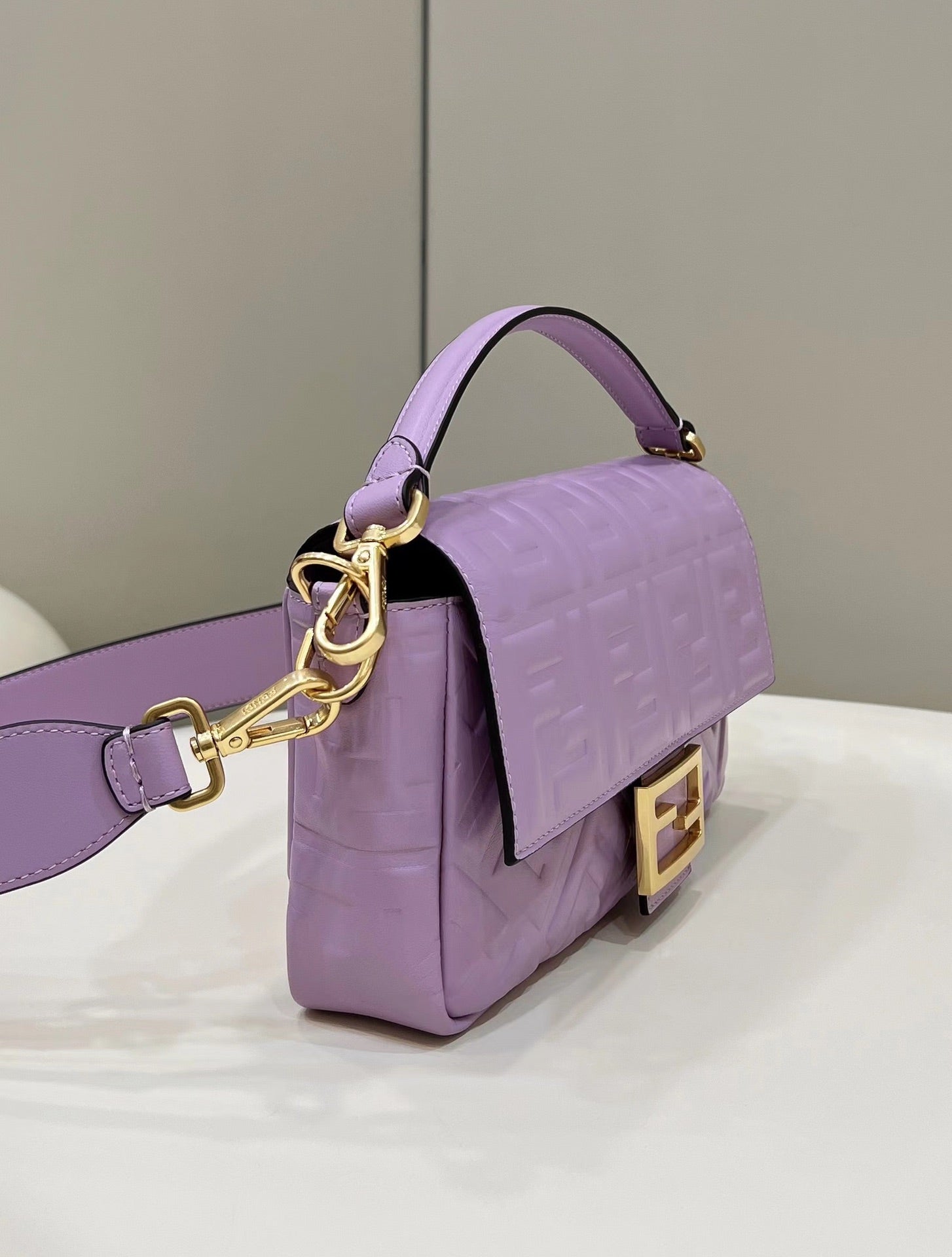 FENDI Baguette 27cm Violet Lambskin Gold Hardware