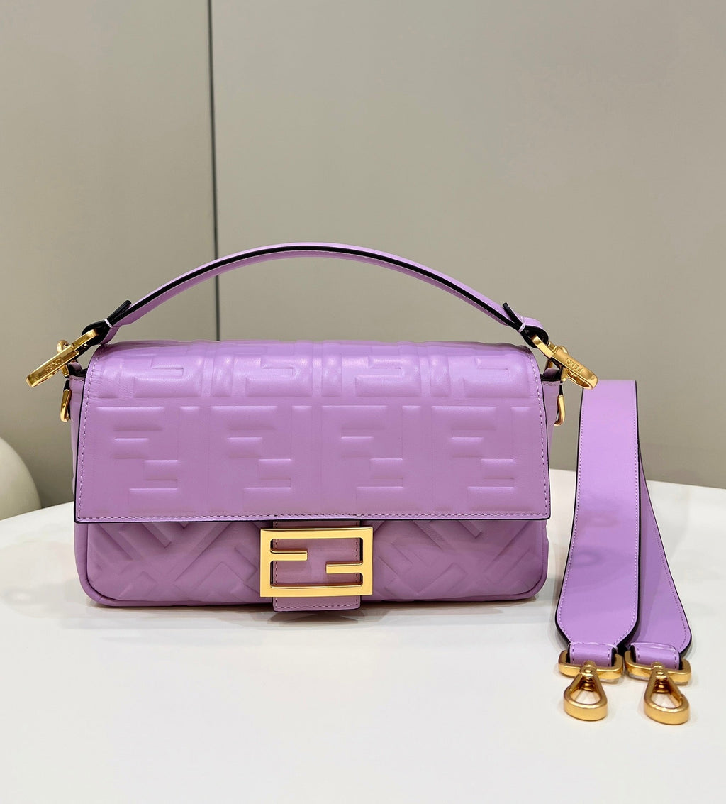 FENDI Baguette 27cm Violet Lambskin Gold Hardware