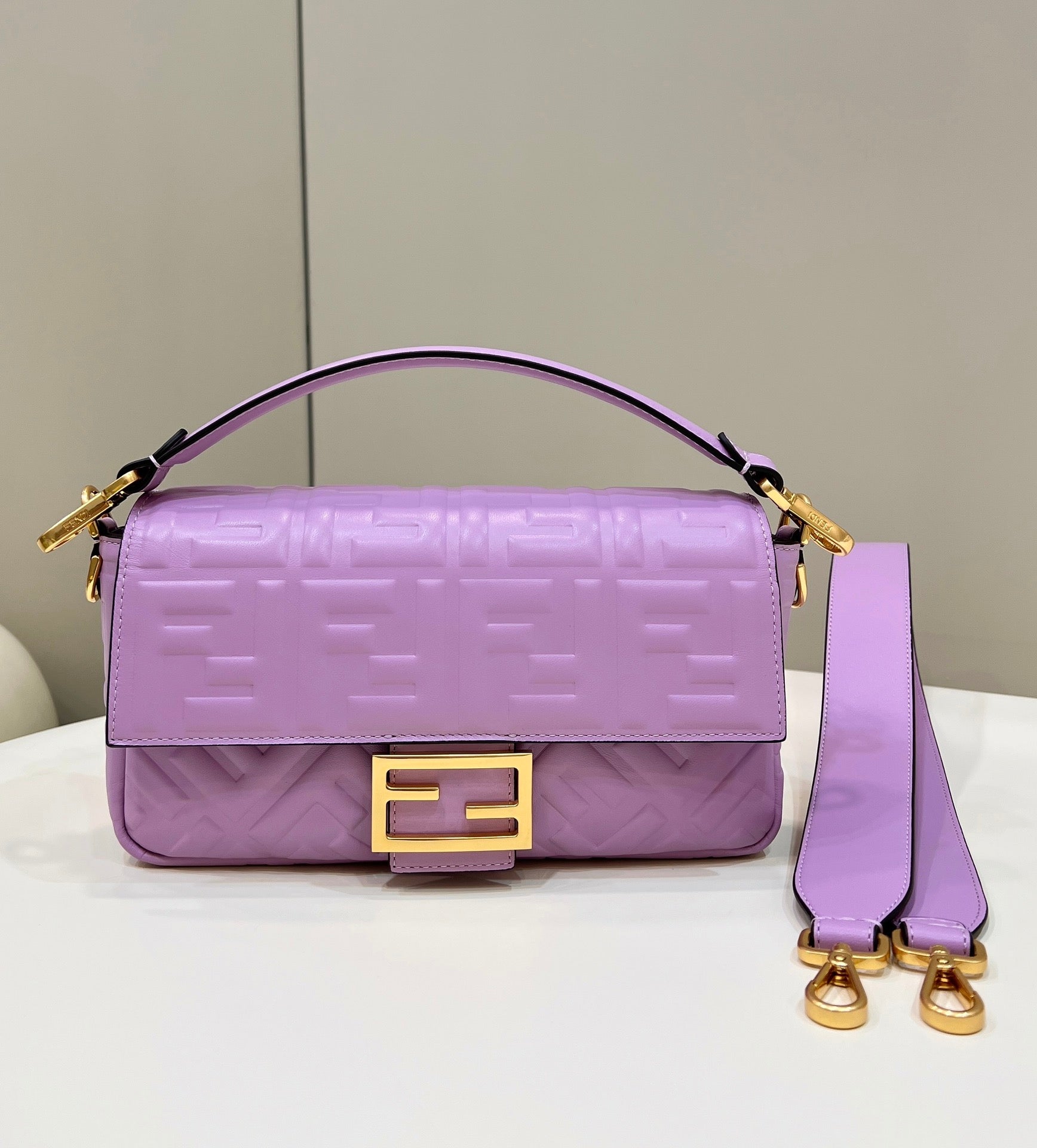 FENDI Baguette 27cm Violet Lambskin Gold Hardware