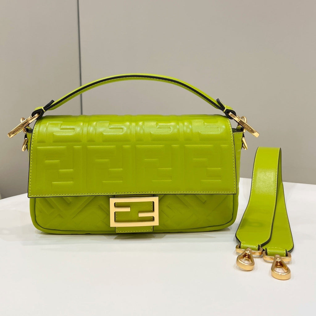 FENDI BAGUETTE WITH FF MOTIF 27 IN LIMERICK SOFT LAMBSKIN GOLD HARDWARE