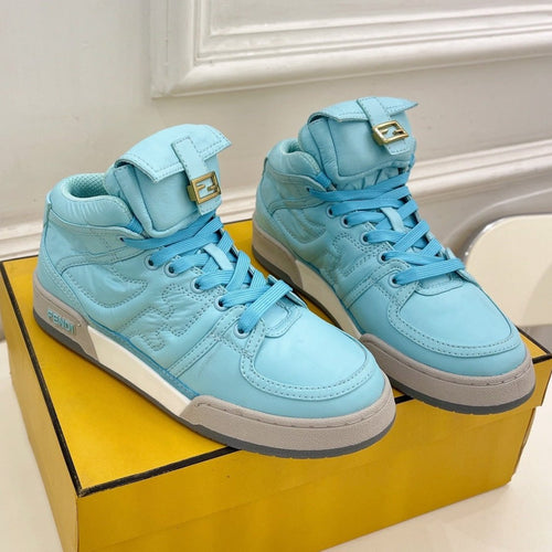 FENDI FENDI LOGO SOCK SNEAKER BOOTS IN SKY BLUE LAMBSKIN