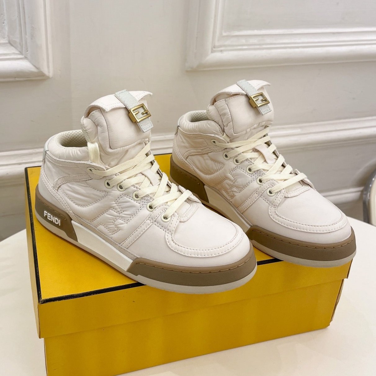 FENDI FENDI LOGO SOCK SNEAKER BOOTS IN WHITE LAMBSKIN