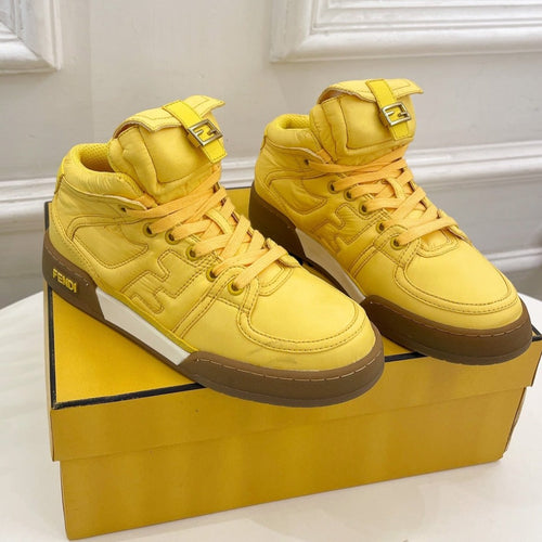 FENDI FENDI LOGO SOCK SNEAKER BOOTS IN CORN YELLOW LAMBSKIN
