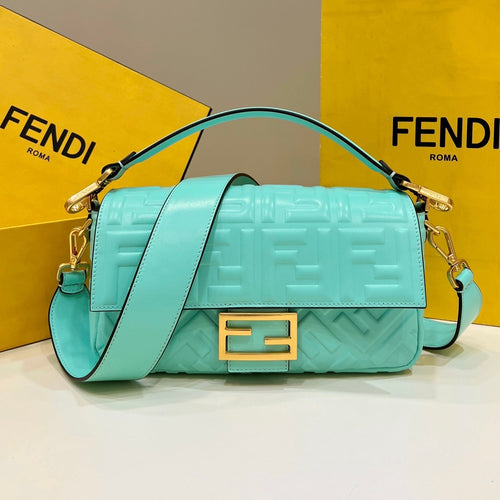 FENDI Baguette 27cm Tiffany Blue Lambskin Gold Hardware