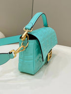 FENDI BAGUETTE WITH FF MOTIF 27 IN TURQUOISE SOFT LAMBSKIN GOLD HARDWARE