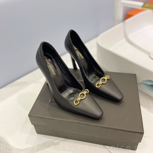 Saint Laurent SL SILVANA CHAIN PUMPS BLACK CALFSKIN