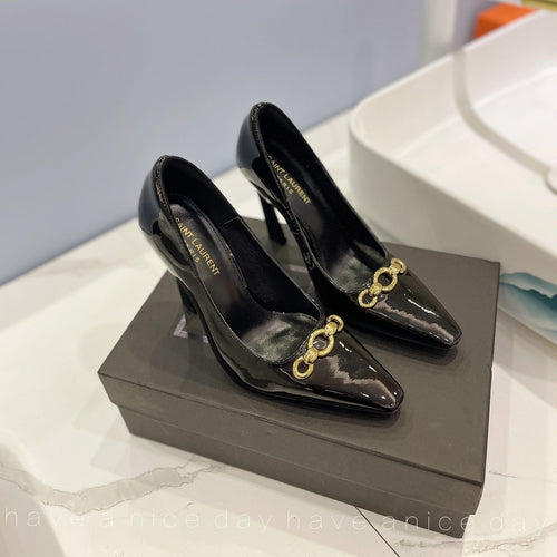 Saint Laurent SL SILVANA CHAIN PUMPS GLOSSY BLACK CALFSKIN
