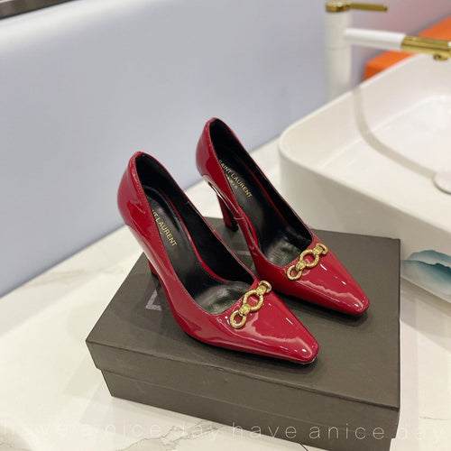 Saint Laurent SL SILVANA CHAIN PUMPS GLOSSY RED CALFSKIN