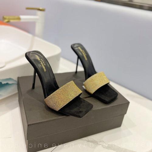 Saint Laurent SL LUCKY GOLD CRYSTAL HIGH HEELS BLACK CALFSKIN
