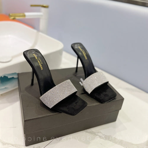 Saint Laurent SL LUCKY WHITE CRYSTAL HIGH HEELS BLACK CALFSKIN