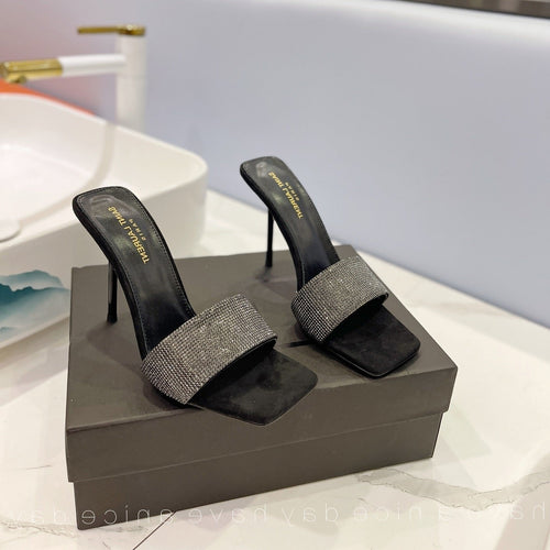 Saint Laurent SL LUCKY CRYSTAL HIGH HEELS BLACK CALFSKIN