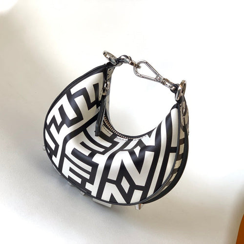 FENDI FENDIGRAPHY MINI 16 IN WHITE MIX BLACK SMOOTH CALFSKIN SILVER HARDWARE