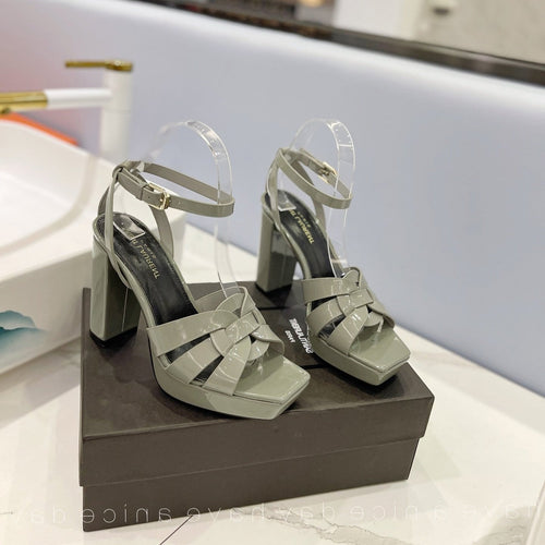 Saint Laurent SL TRIBUTE FLATFORM SANDALS GLOSSY SAGE CALFSKIN