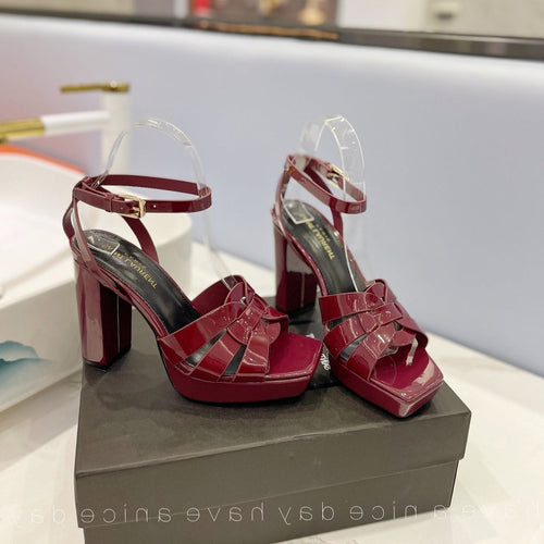 Saint Laurent SL TRIBUTE FLATFORM SANDALS GLOSSY BERRY CALFSKIN
