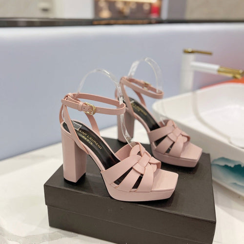 Saint Laurent SL TRIBUTE FLATFORM SANDALS PASTEL PINK CALFSKIN