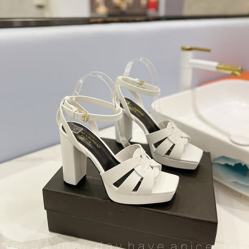 Saint Laurent SL TRIBUTE FLATFORM SANDALS WHITE CALFSKIN