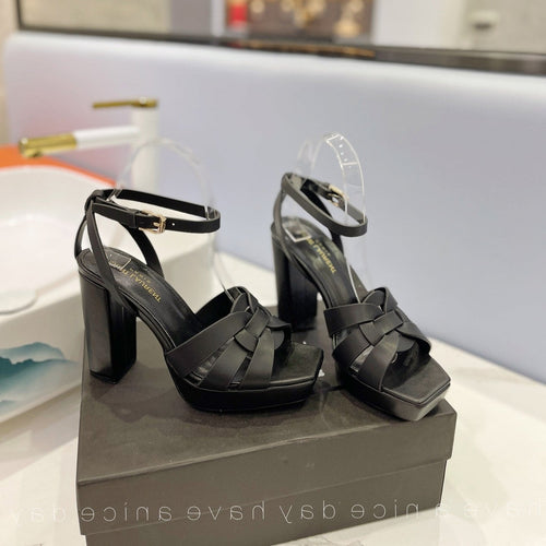 Saint Laurent SL TRIBUTE FLATFORM SANDALS BLACK CALFSKIN