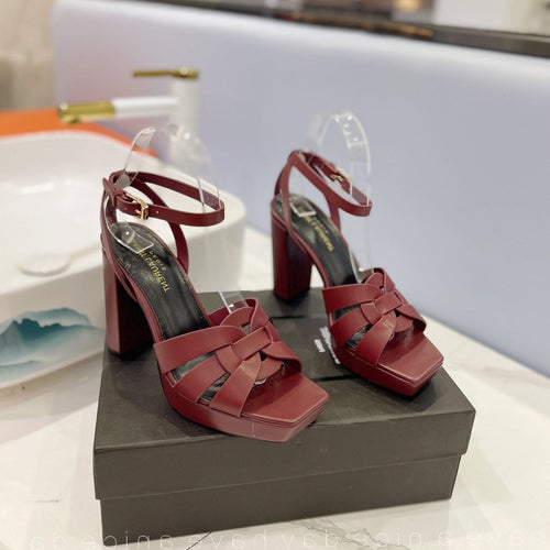 Saint Laurent SL TRIBUTE FLATFORM SANDALS BERRY CALFSKIN
