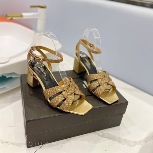 Saint Laurent SL TRIBUTE CRYSTAL SANDALS GOLD CALFSKIN
