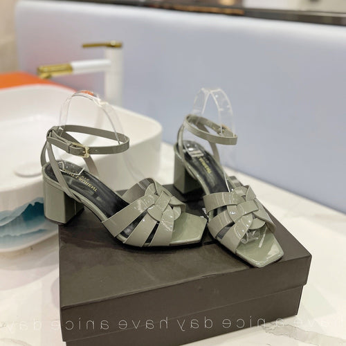 Saint Laurent SL TRIBUTE SANDAL GLOSSY SAGE CALFSKIN
