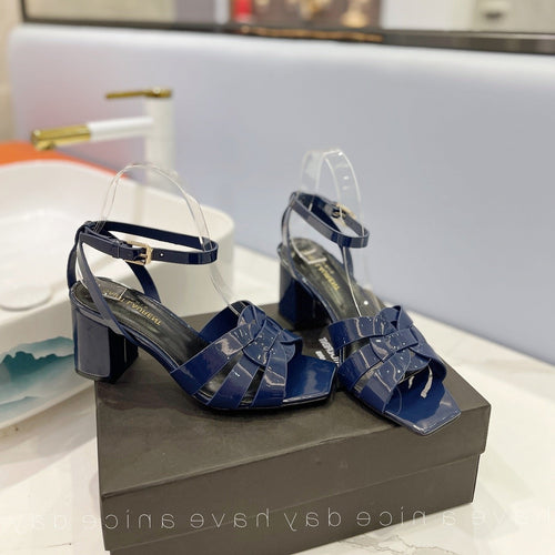Saint Laurent SL TRIBUTE SANDAL GLOSSY NAVY CALFSKIN