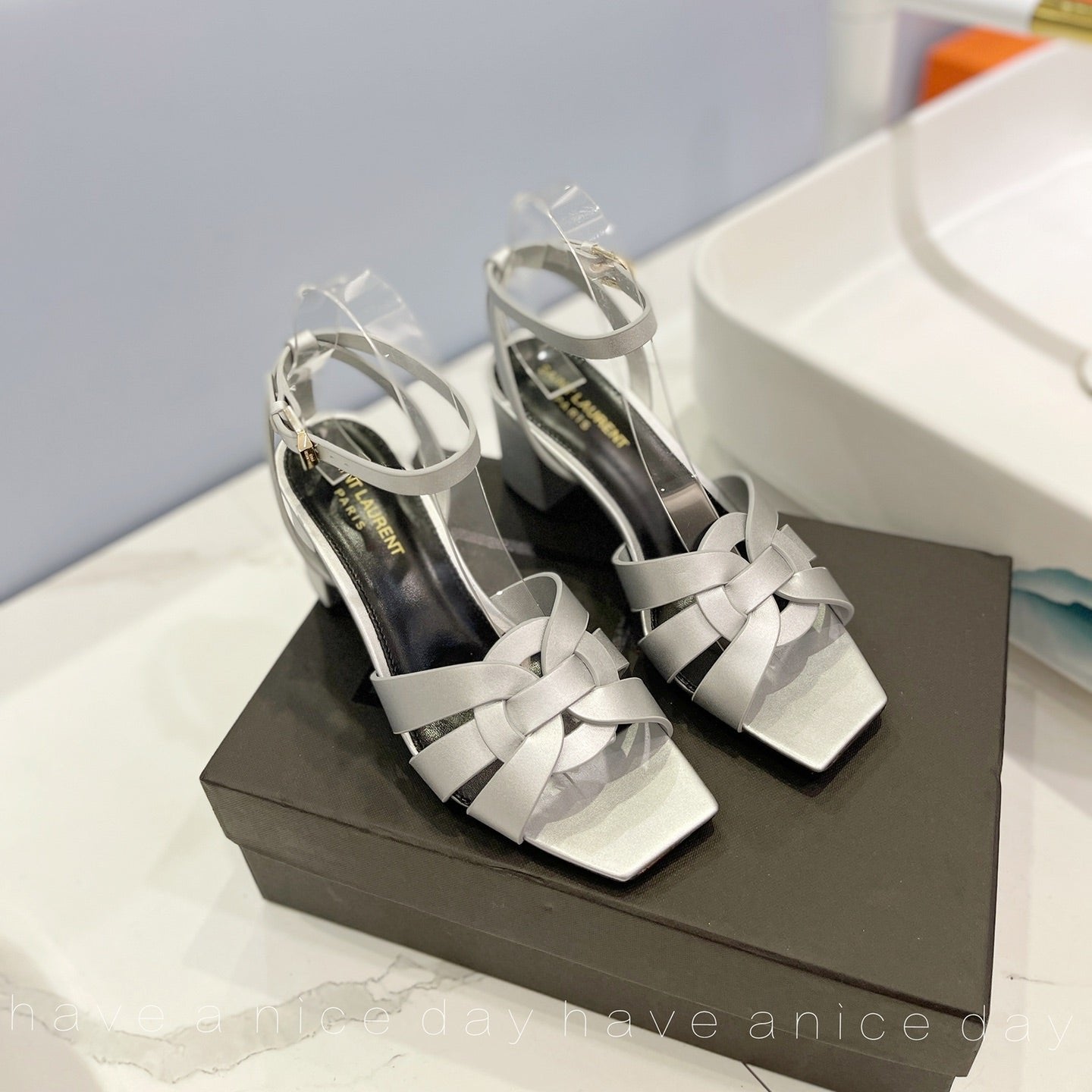 Saint Laurent SL TRIBUTE SANDAL SILVER CALFSKIN