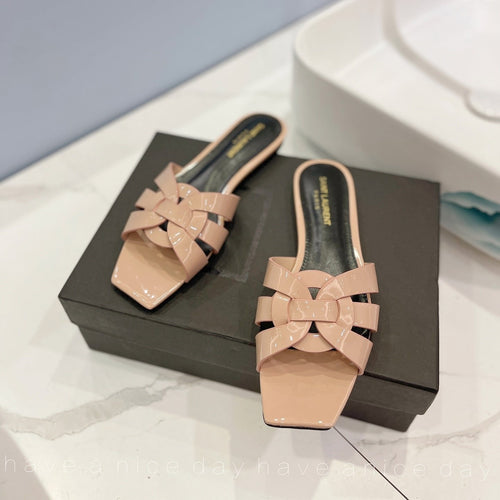 Saint Laurent SL TRIBUTE SLIPPERS GLOSSY PINK NUDE CALFSKIN