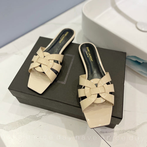 Saint Laurent SL TRIBUTE SLIPPERS GLOSSY PASTEL YELLOW CALFSKIN
