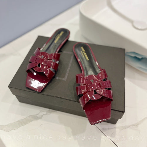 Saint Laurent SL TRIBUTE SLIPPERS GLOSSY BERRY CALFSKIN