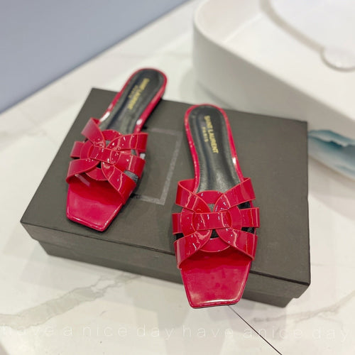 Saint Laurent SL TRIBUTE SLIPPERS GLOSSY RED CALFSKIN