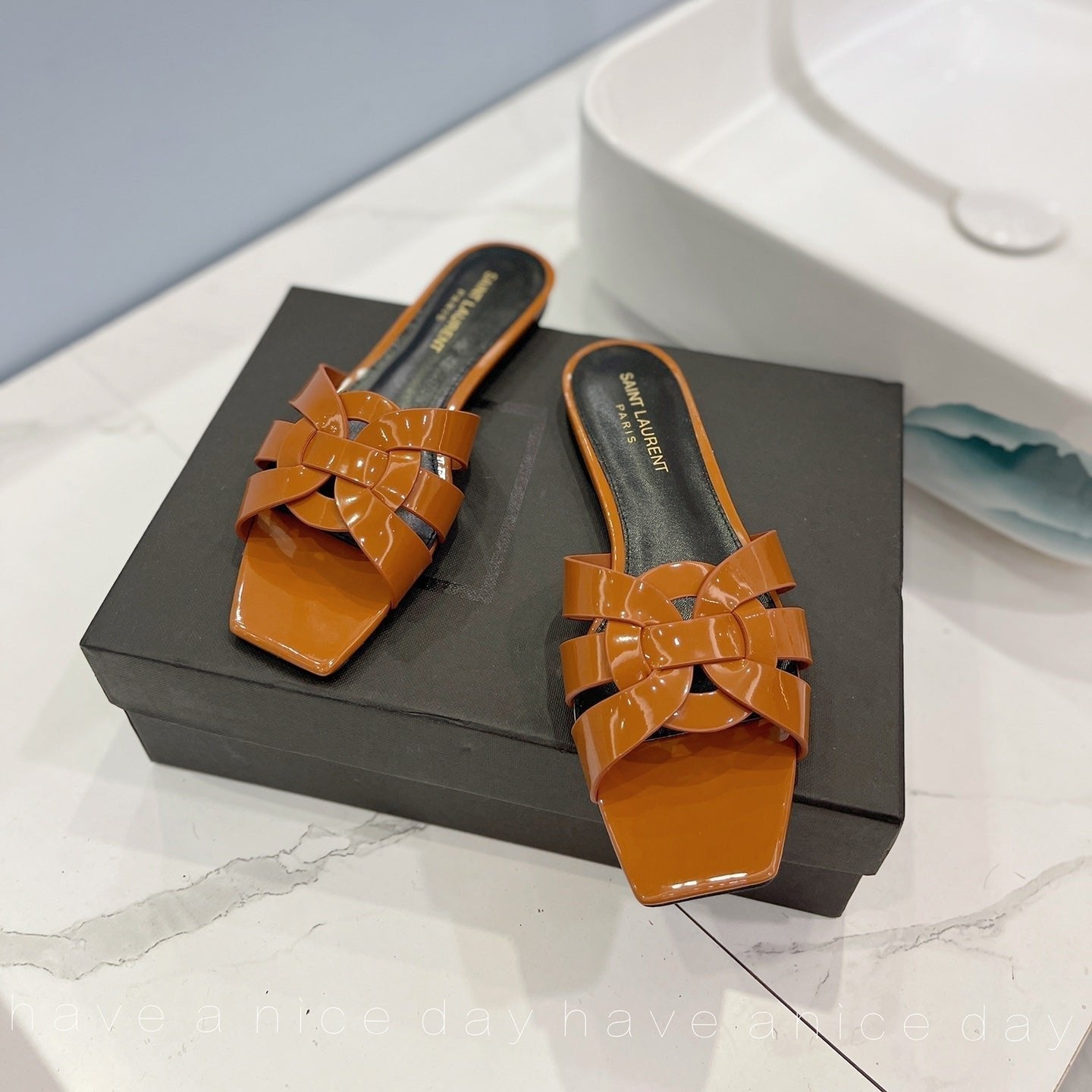 Saint Laurent SL TRIBUTE SLIPPERS GLOSSY COPPER CALFSKIN