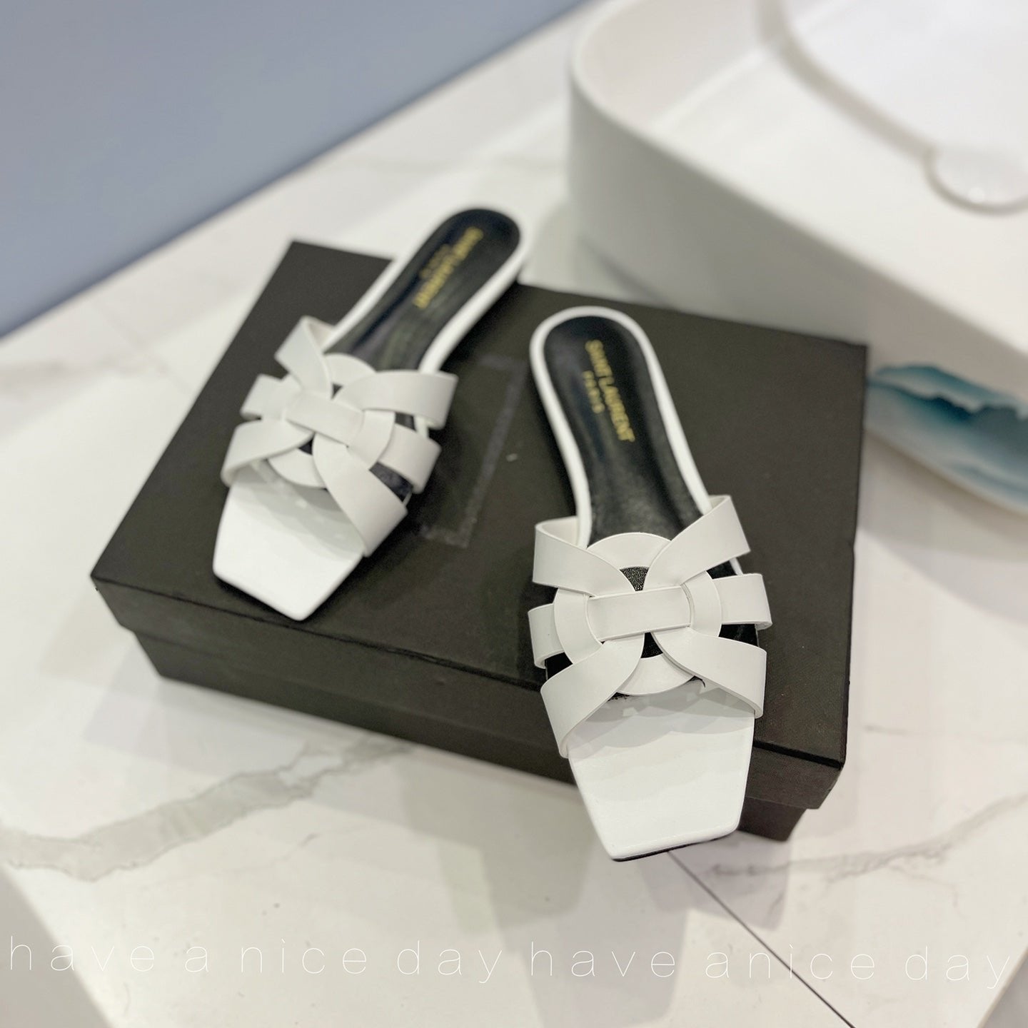 Saint Laurent SL TRIBUTE SLIPPERS WHITE CALFSKIN