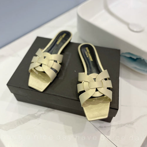 Saint Laurent SL TRIBUTE SLIPPERS PASTEL YELLOW CALFSKIN