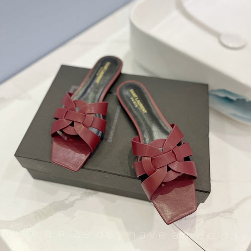 Saint Laurent SL TRIBUTE SLIPPERS BERRY CALFSKIN