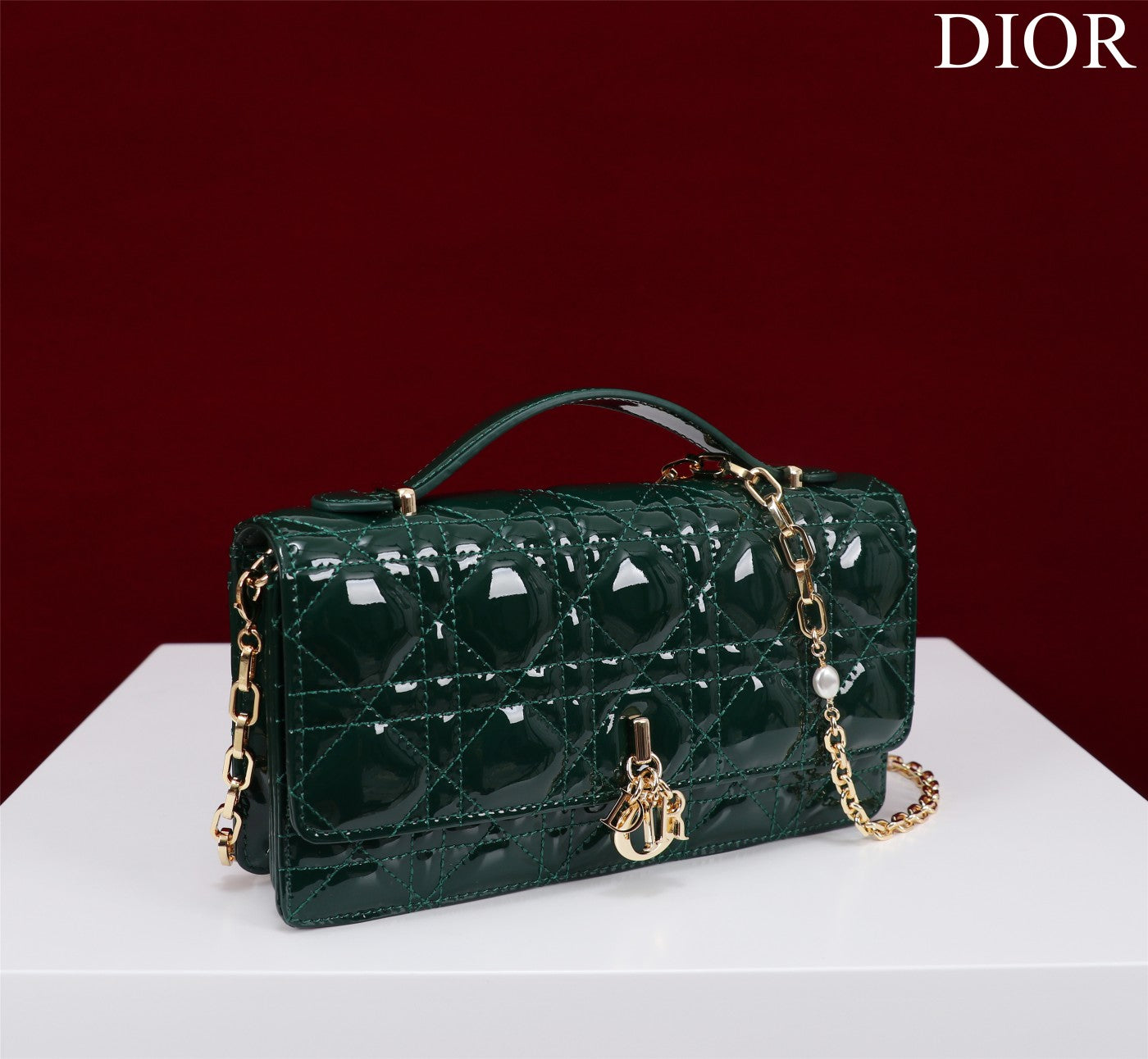 DIOR my mini 21 dark green patent calfskin