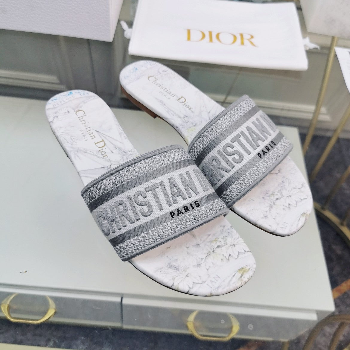 DIOR Mule Dway Slide 10mm Multi-motifs Style 27