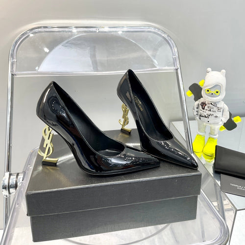 Saint Laurent SL OPYUM BASIC HIGH HEEL BLACK CALFSKIN-GOLD HEEL