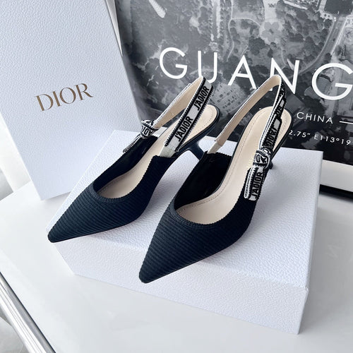 DIOR slingback pumps 65 black embroidered cotton