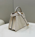 FENDI PEEKABOO ISEEU 27 IN WHITE SMOOTH CALFSKIN WITH WOVEN TRIM GOLD HARDWARE