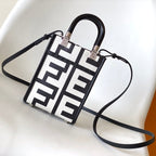 FENDI MINI SUNSHINE SHOPPER BAG 18 IN WHITE MIX BLACK SMOOTH CALFSKIN